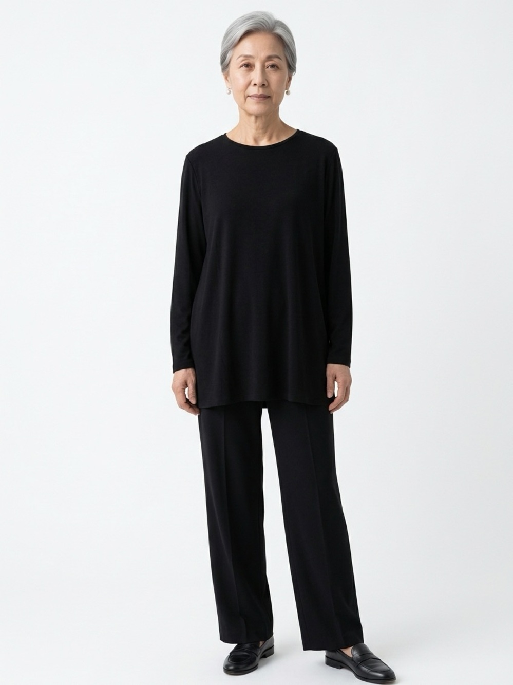 Eileen Fisher Boat Neck Classic Black Long-Sleeve Women XL Jersey Flow Tunic Top